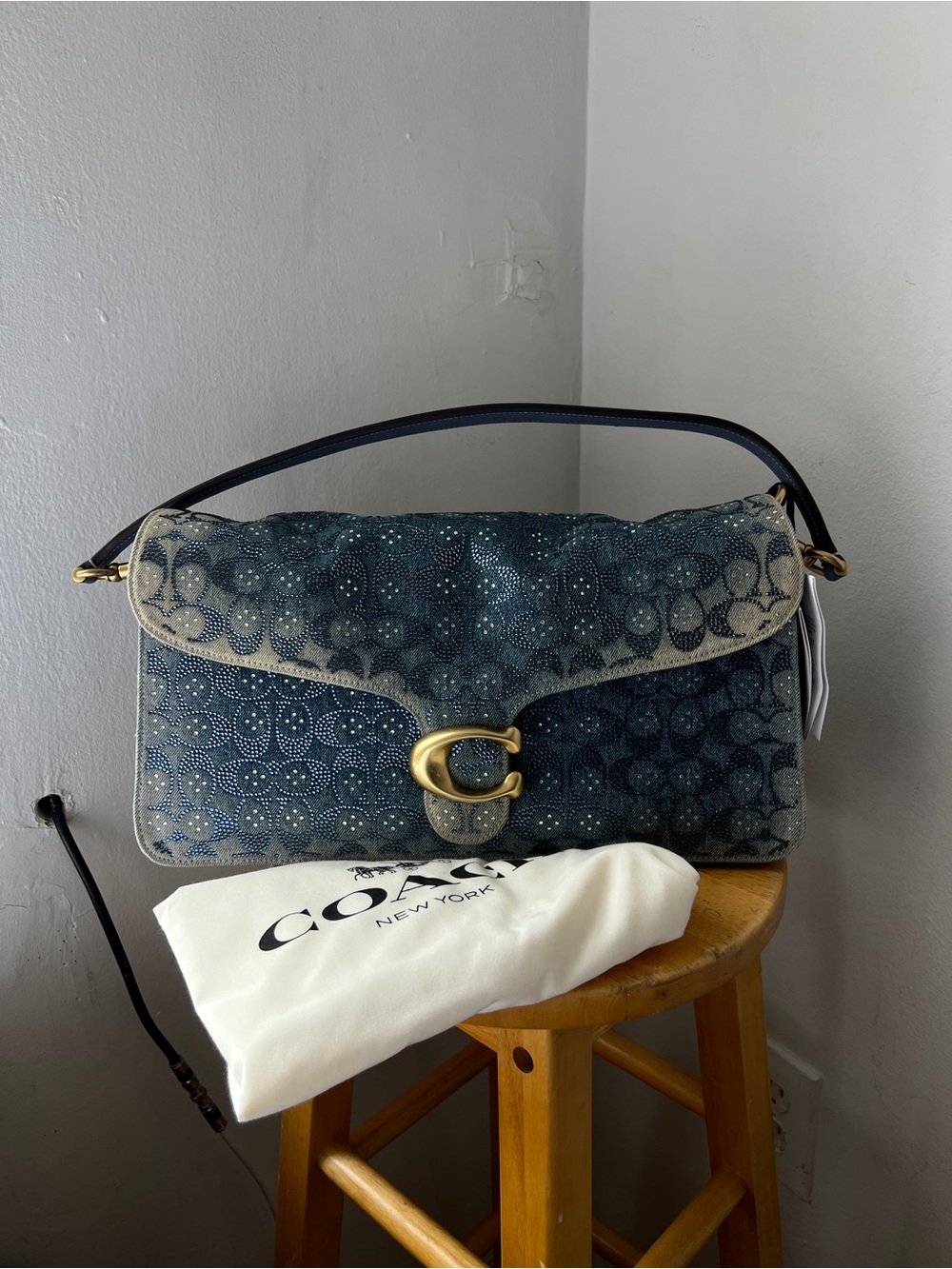 BNWT AUTH COACH Crystal Tabby 36 Loved Denim LARGE Signature Print Shoulder Bag